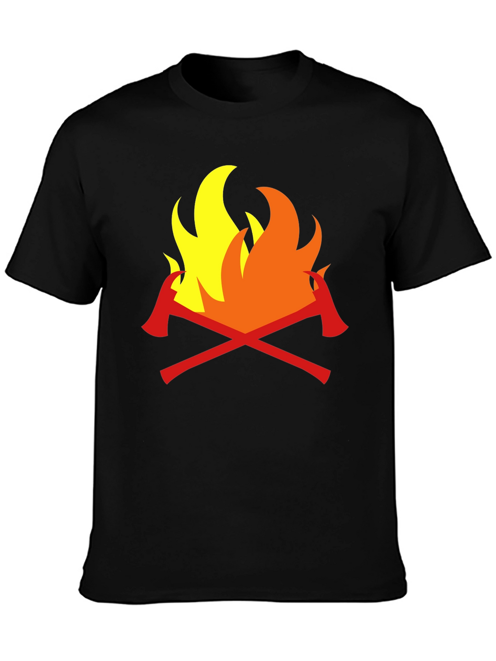 Firefighter Axes Flames Graphic Tee - Black Cotton