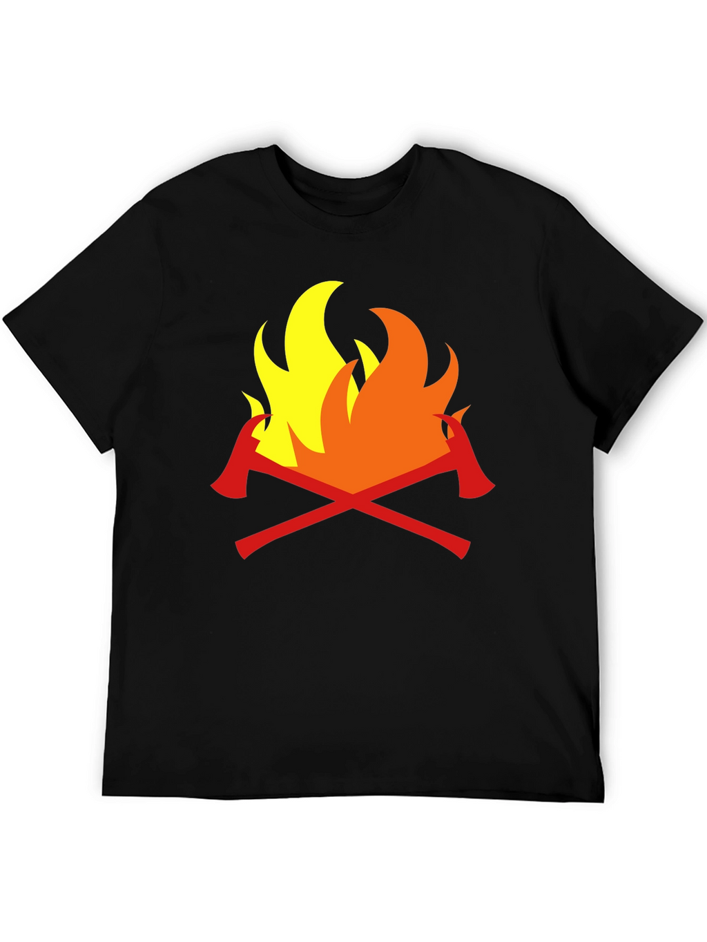 Firefighter Axes Flames Graphic Tee - Black Cotton