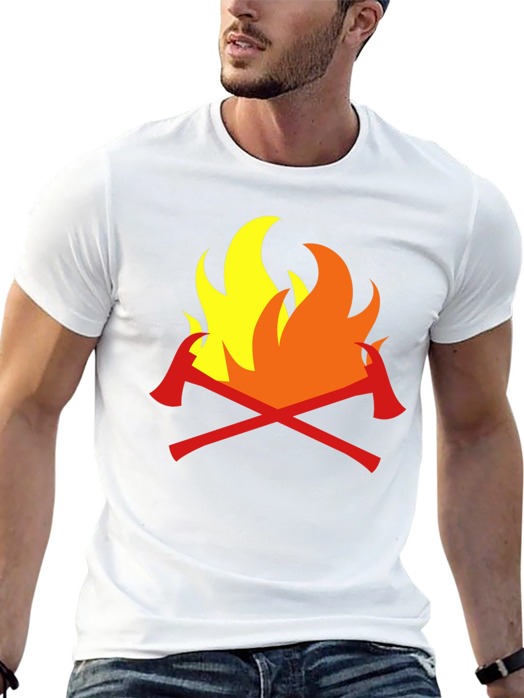 Firefighter Axes Flames Graphic Tee - Black Cotton