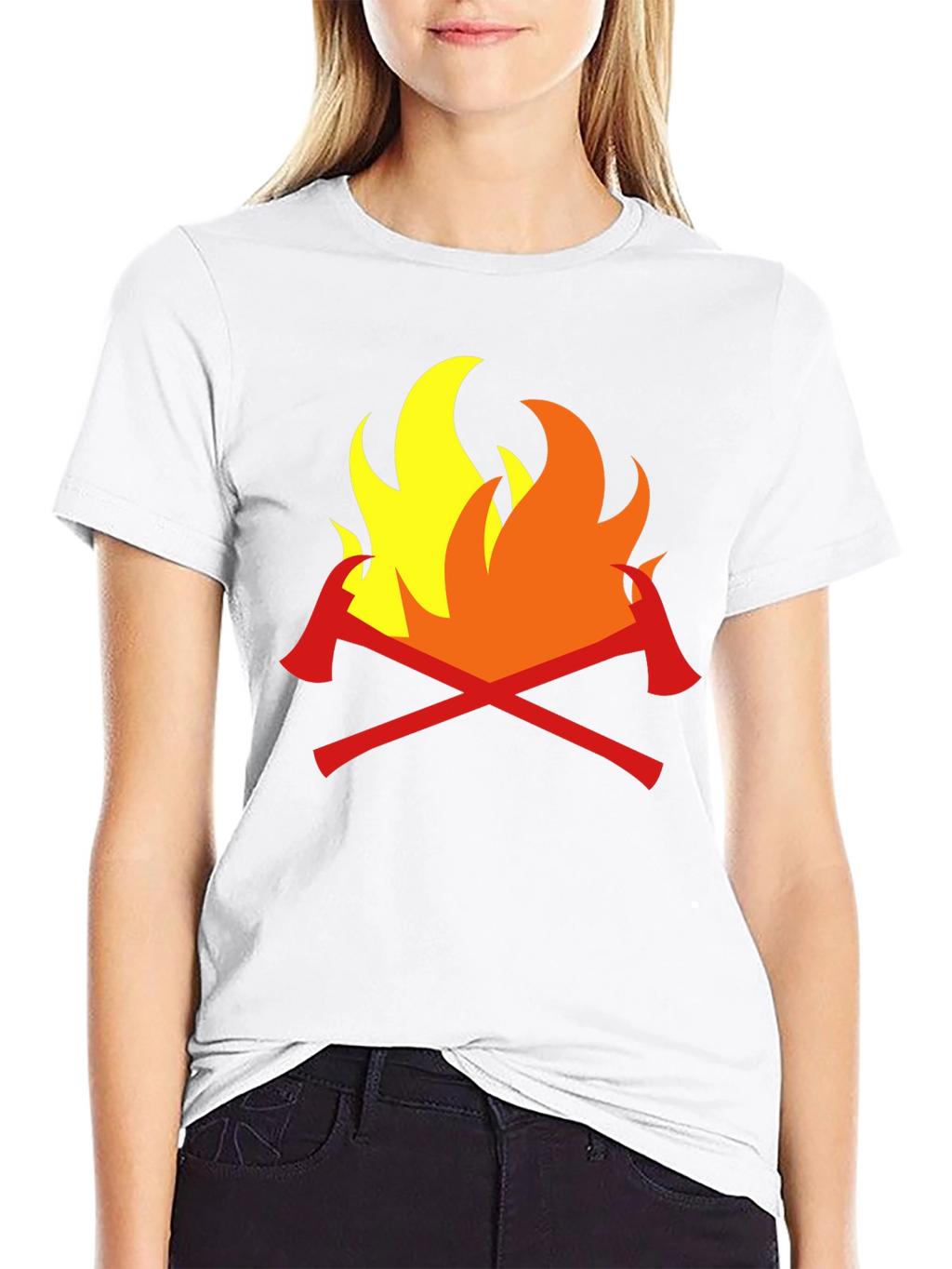 Firefighter Axes Flames Graphic Tee - Black Cotton