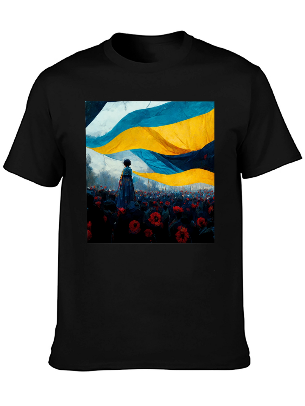Ukraine Flag Art Graphic Tee - Black Cotton