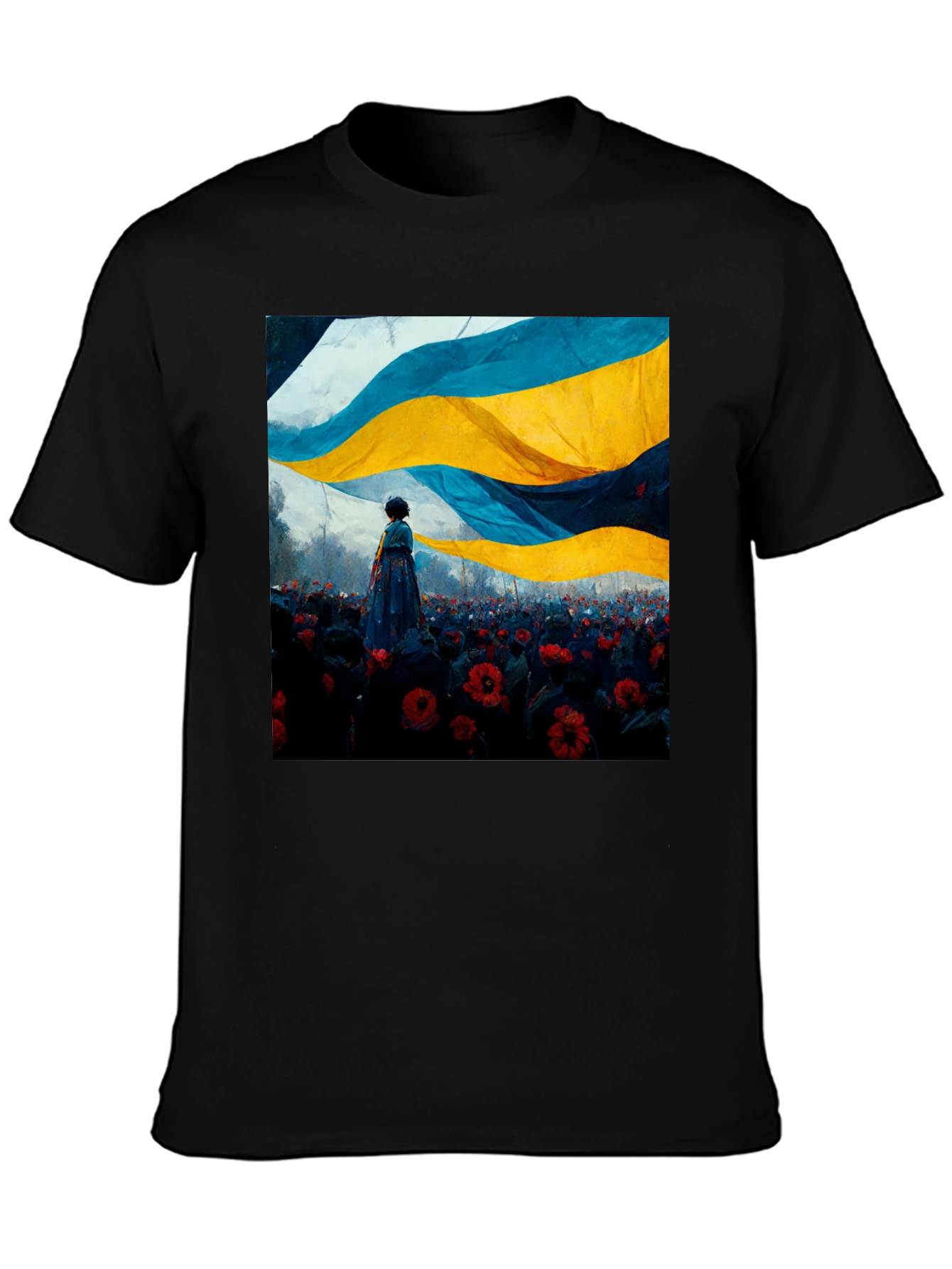 Ukraine Flag Art Graphic Tee - Black Cotton
