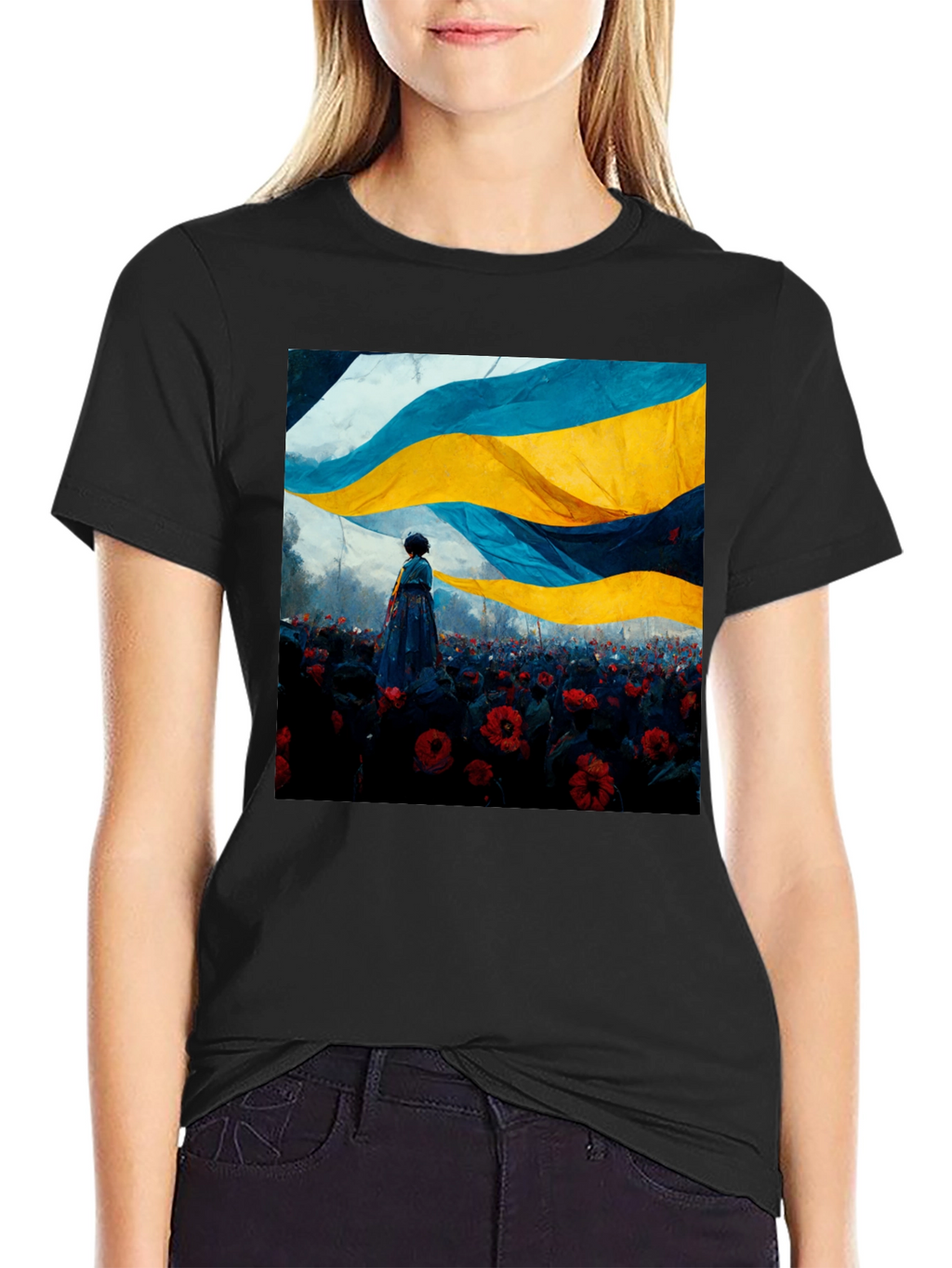 Ukraine Flag Art Graphic Tee - Black Cotton
