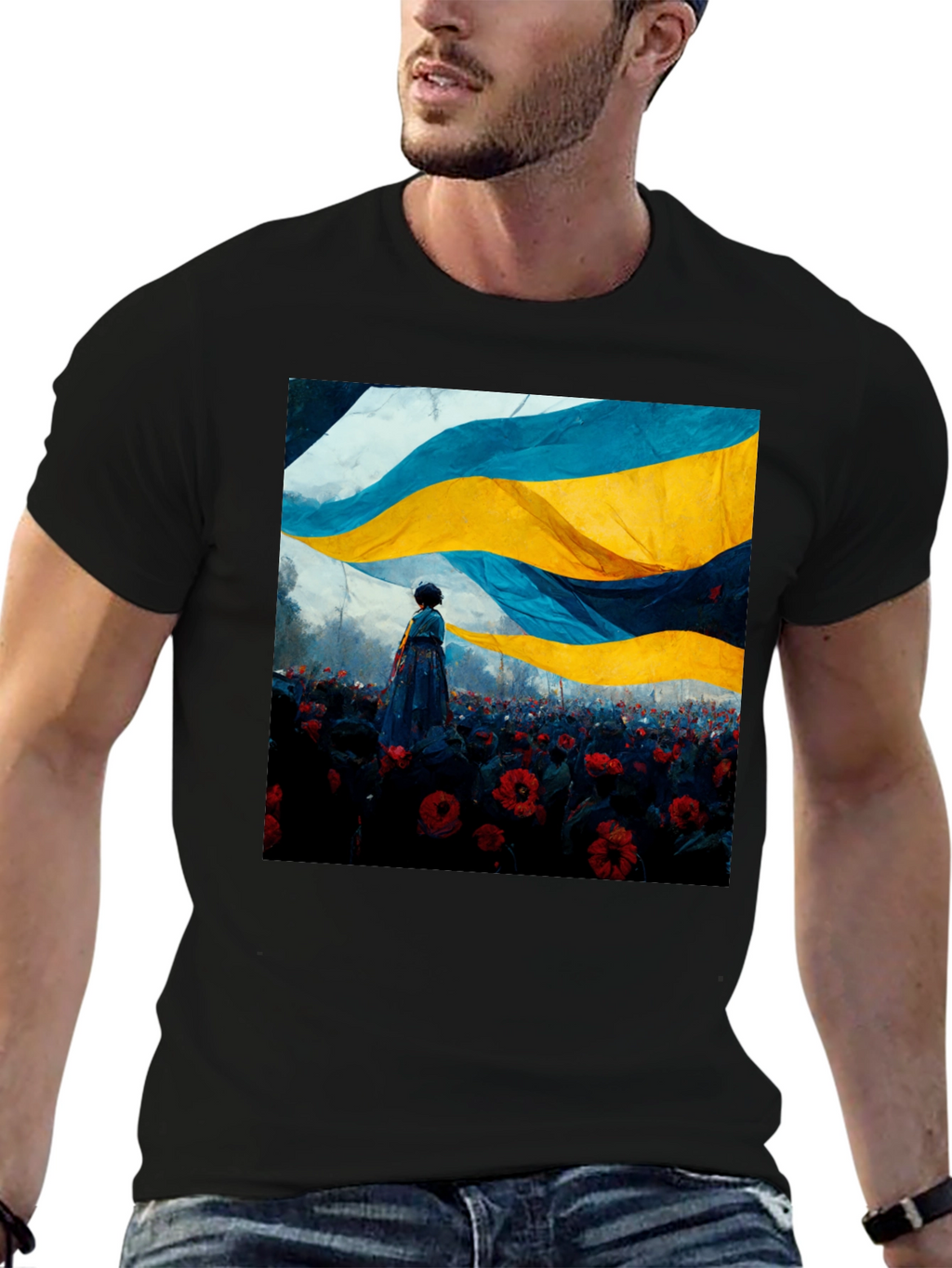Ukraine Flag Art Graphic Tee - Black Cotton