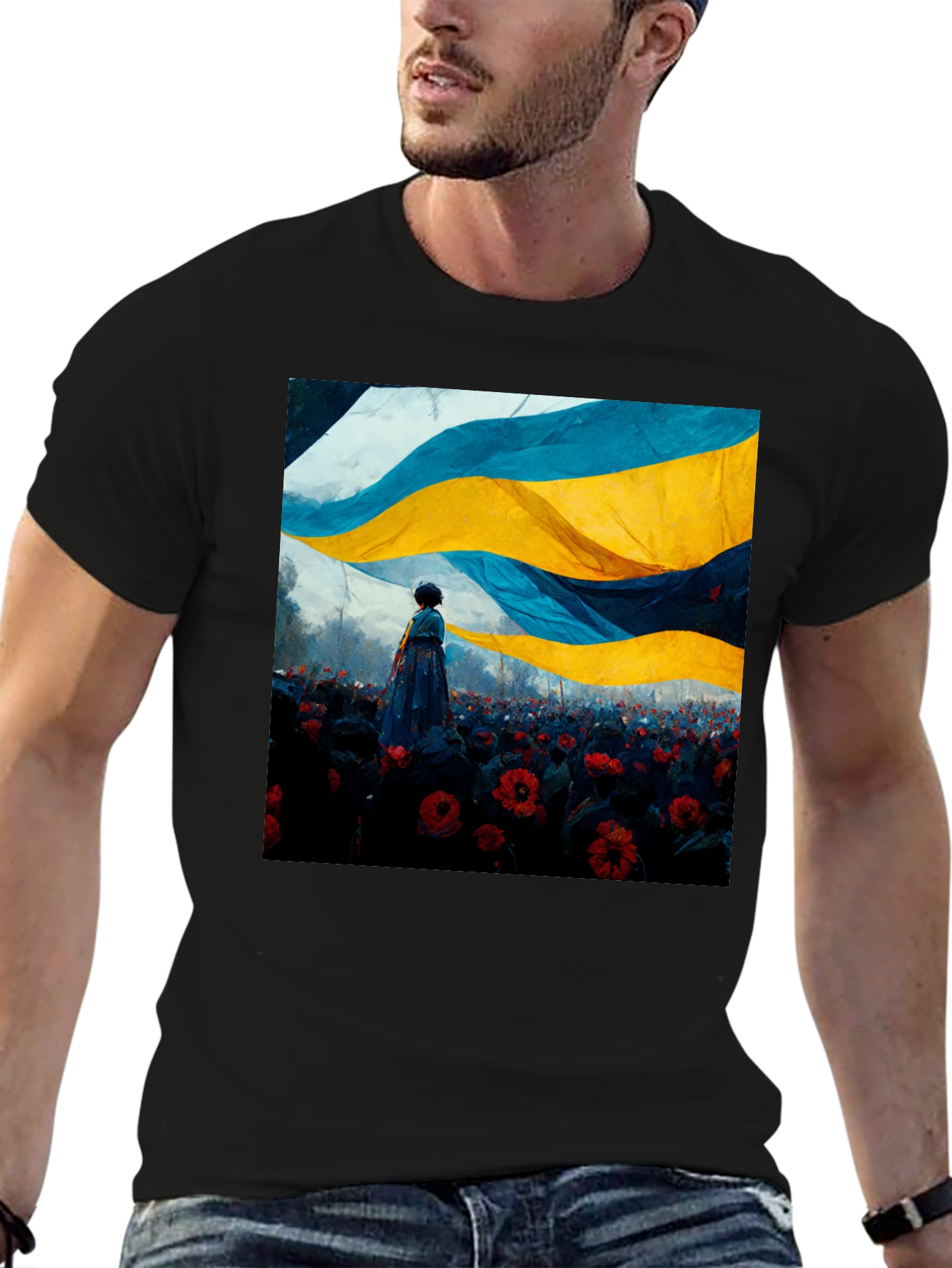 Ukraine Flag Art Graphic Tee - Black Cotton