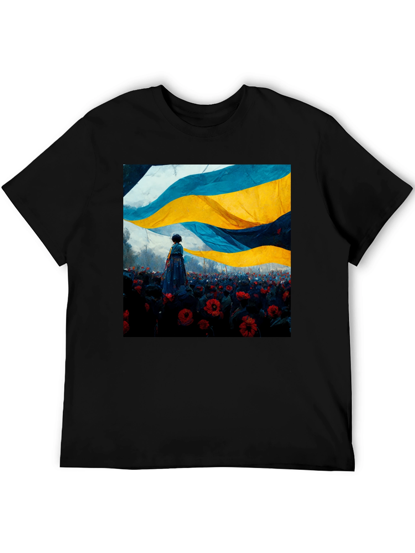 Ukraine Flag Art Graphic Tee - Black Cotton