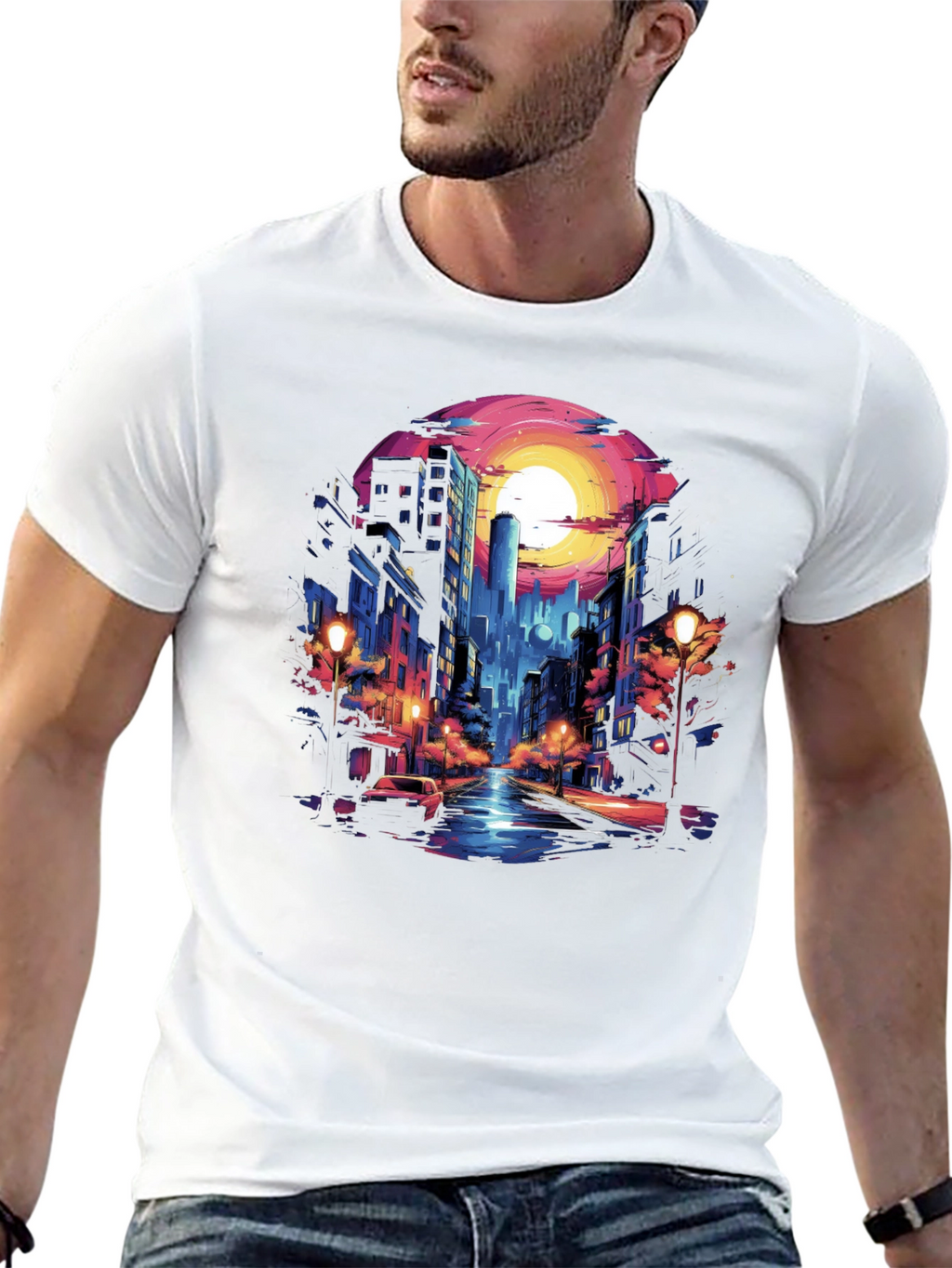 Neon Cityscape Graphic Tee