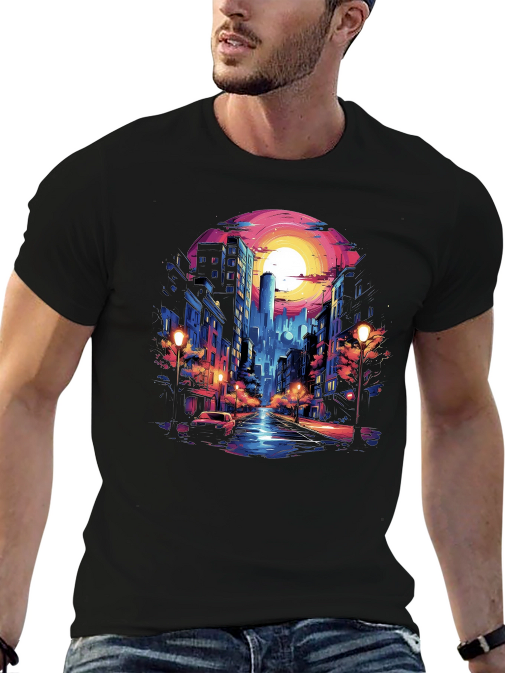 Neon Cityscape Graphic Tee