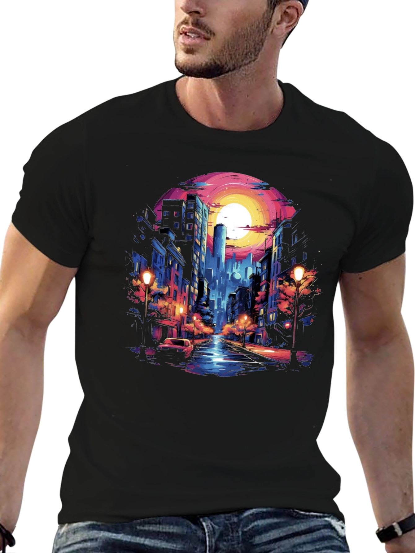 Neon Cityscape Graphic Tee