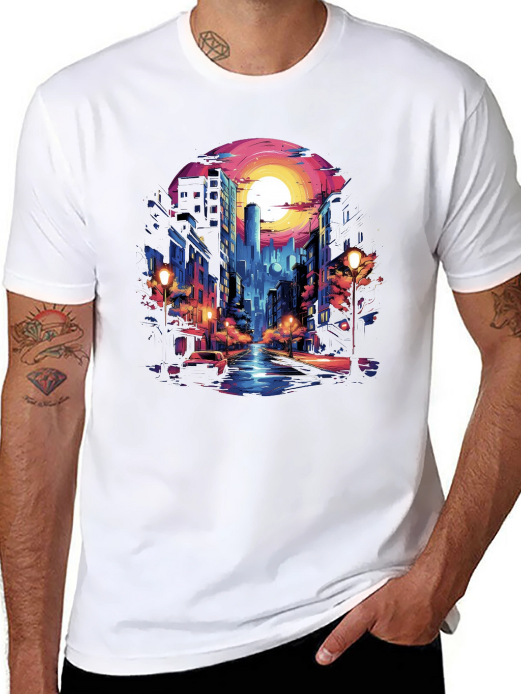 Neon Cityscape Graphic Tee
