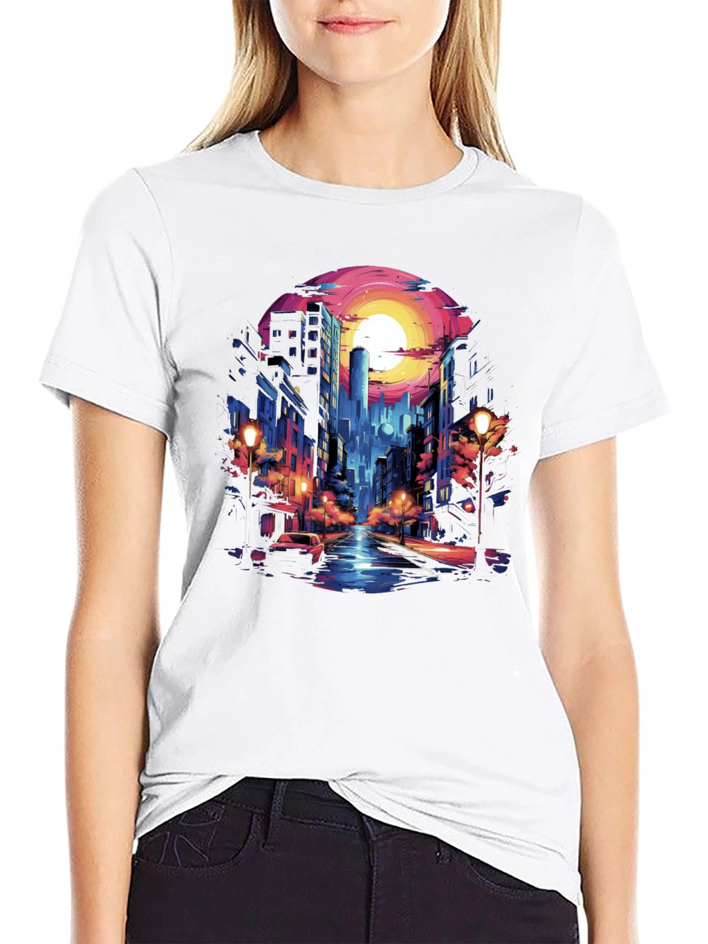 Neon Cityscape Graphic Tee