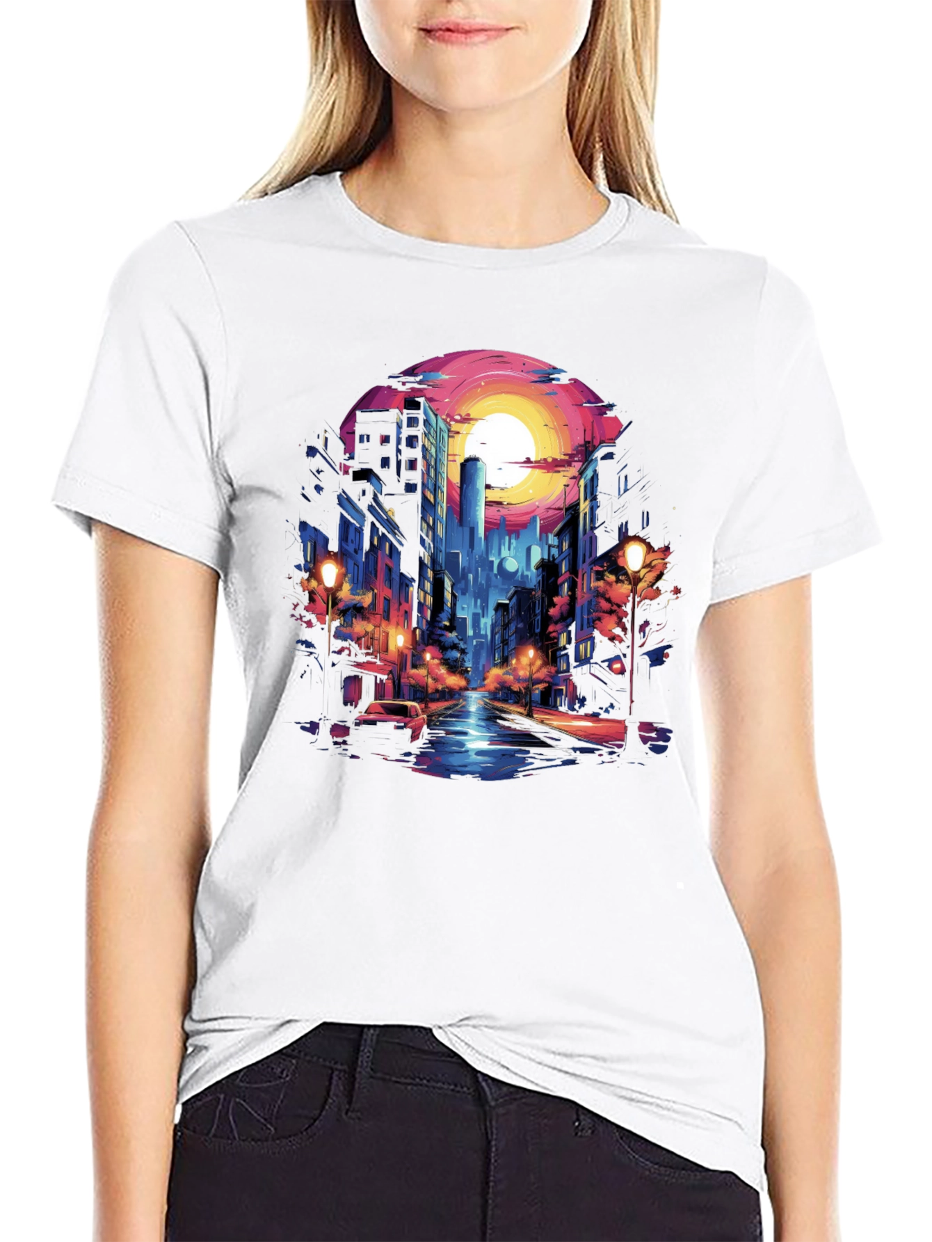 Neon Cityscape Graphic Tee