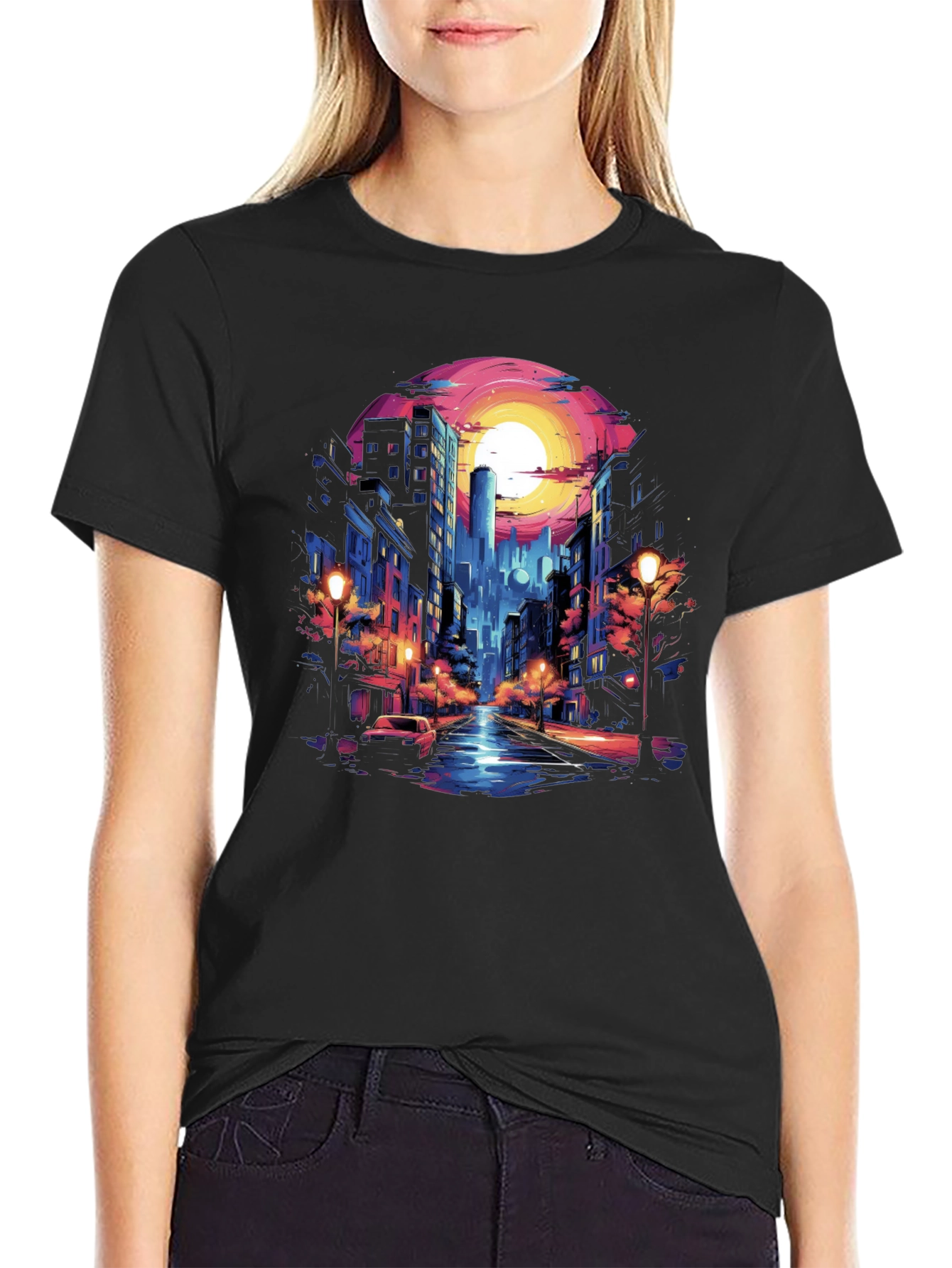Neon Cityscape Graphic Tee