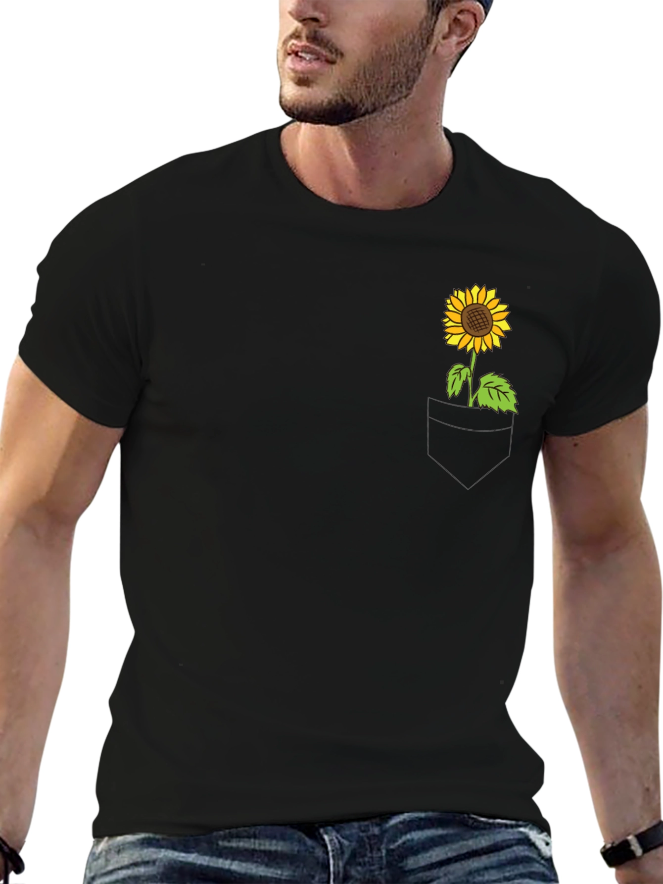 Sunflower Pocket T-Shirt - Casual Graphic Tee