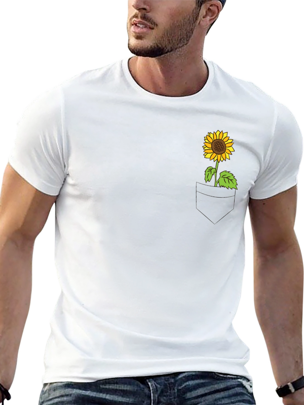 Sunflower Pocket T-Shirt - Casual Graphic Tee