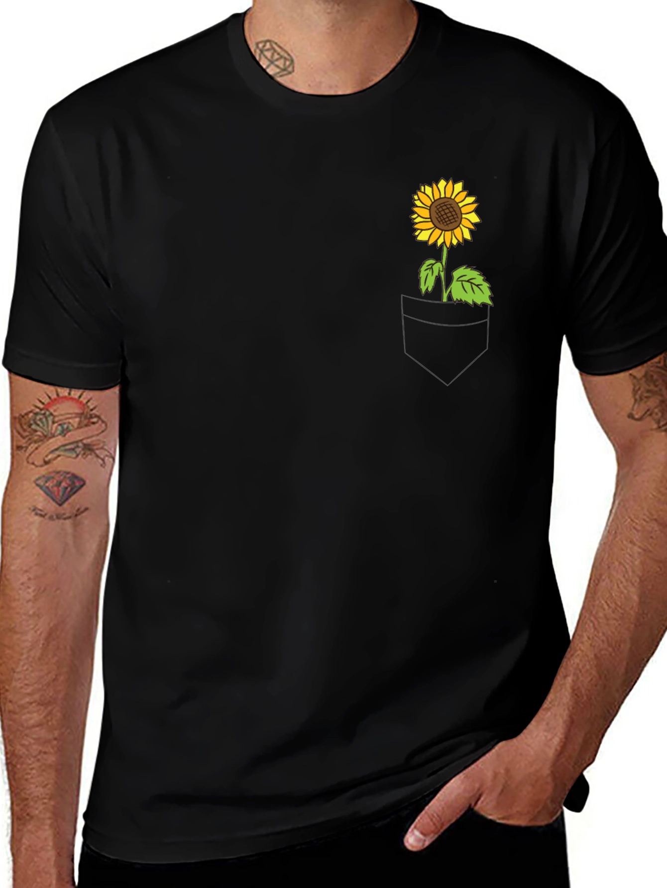 Sunflower Pocket T-Shirt - Casual Graphic Tee