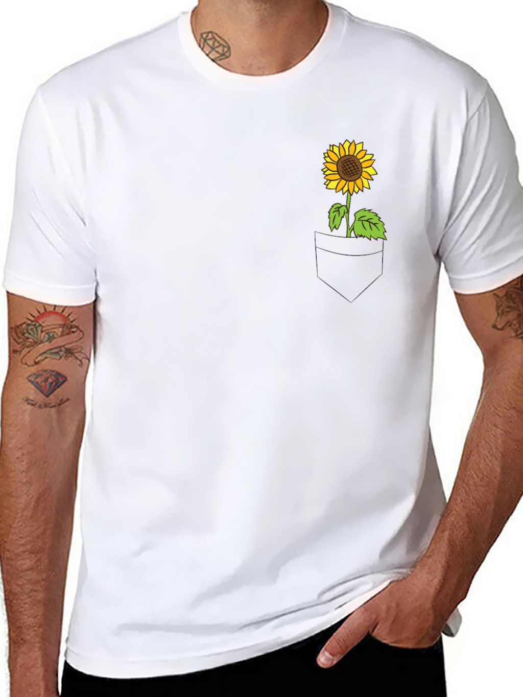 Sunflower Pocket T-Shirt - Casual Graphic Tee