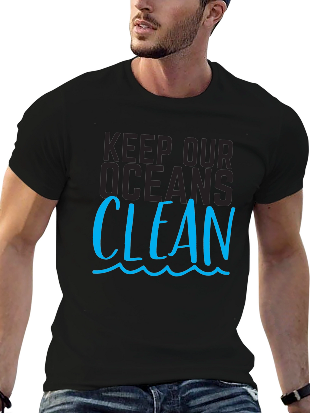Keep Our Oceans Clean Graphic Tee - Black