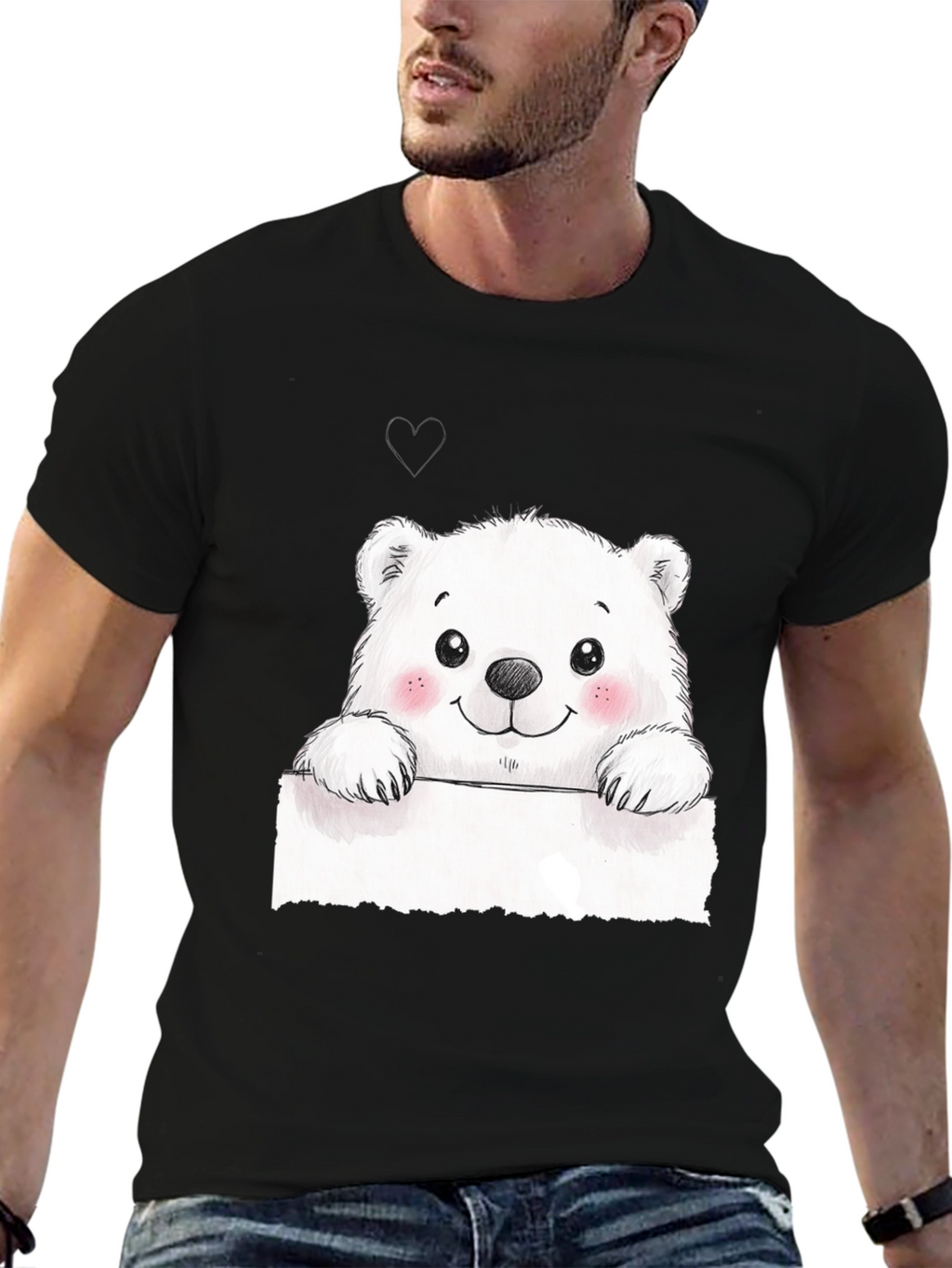 Cute Polar Bear Graphic Black T-Shirt
