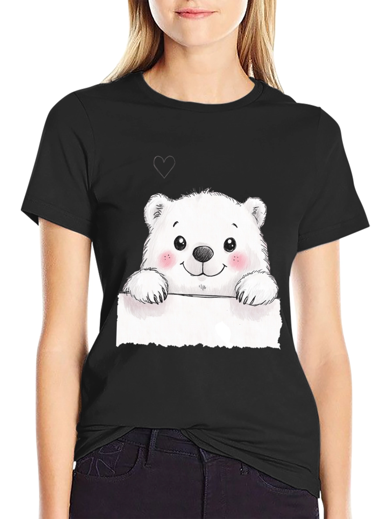 Cute Polar Bear Graphic Black T-Shirt