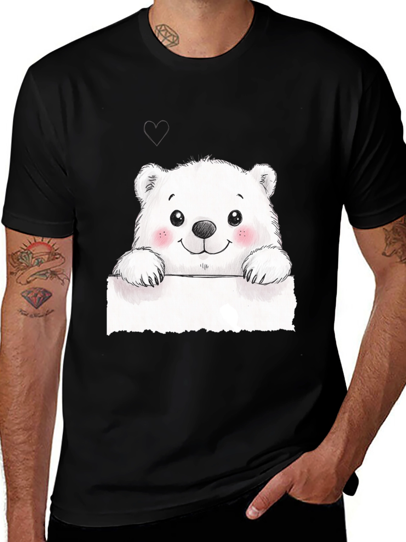 Cute Polar Bear Graphic Black T-Shirt