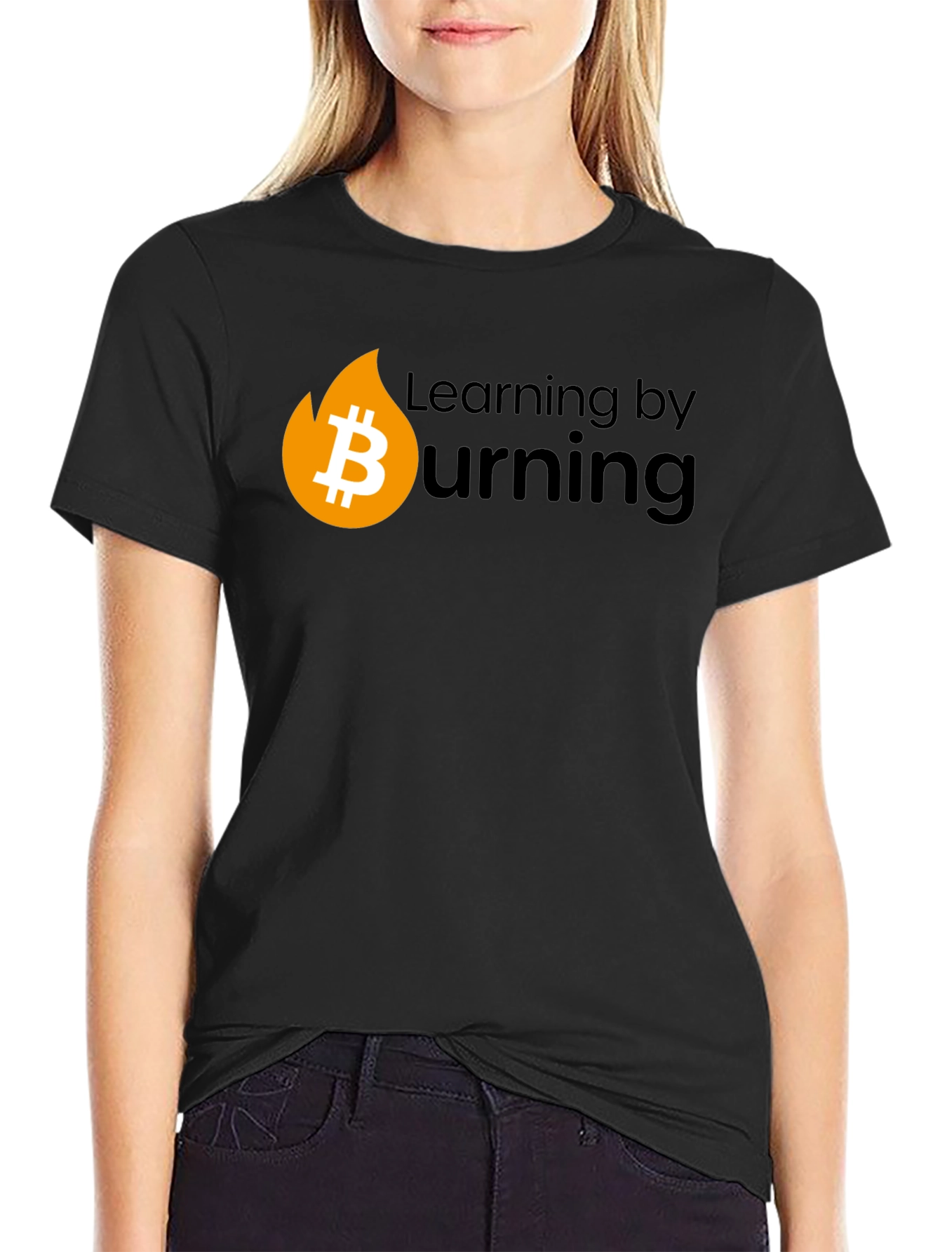 Bitcoin Burning Black T-Shirt - Learn Crypto!