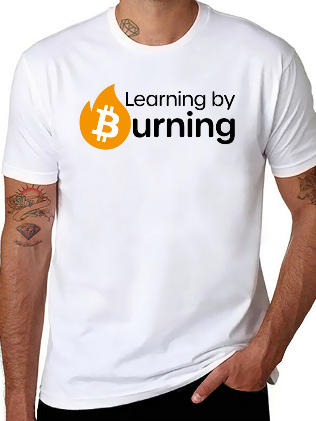 Bitcoin Burning Black T-Shirt - Learn Crypto!