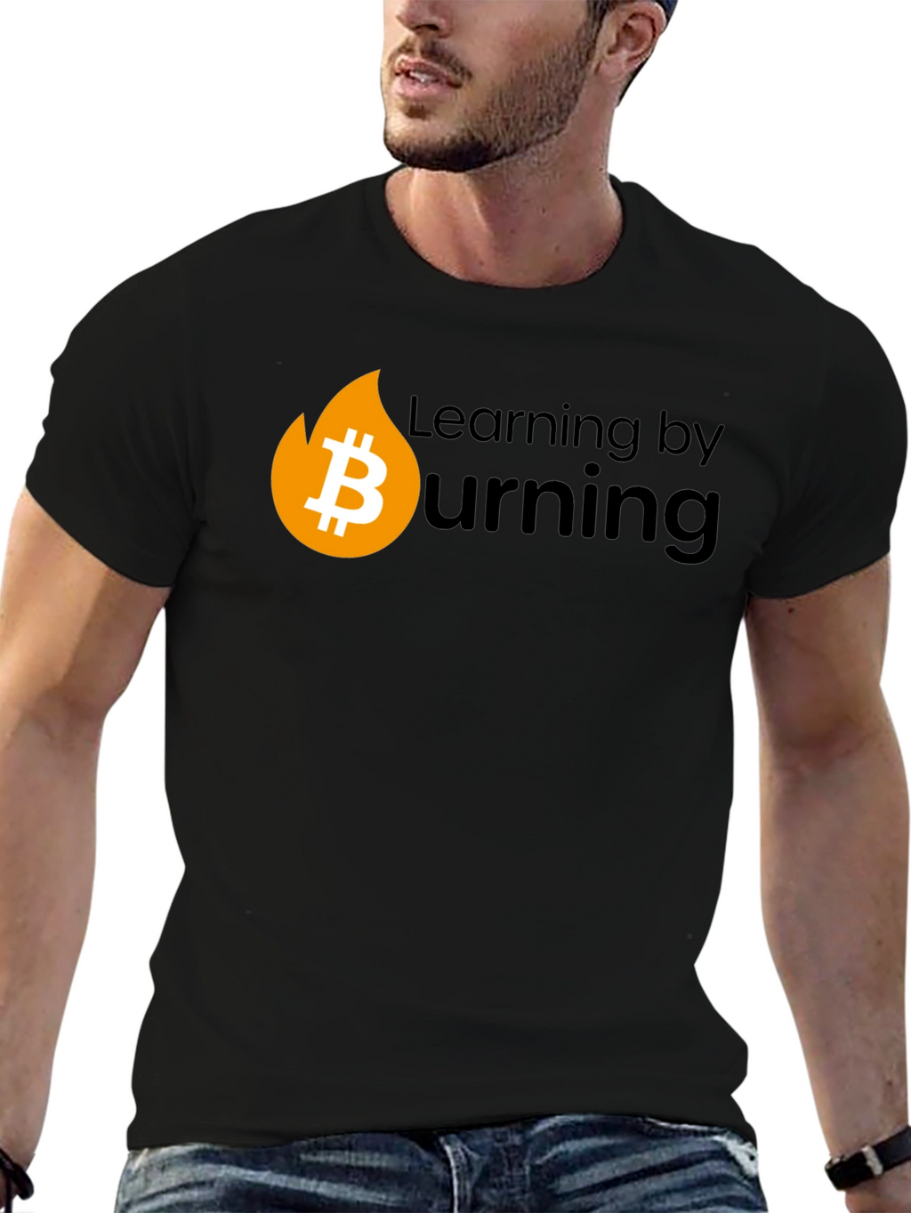 Bitcoin Burning Black T-Shirt - Learn Crypto!