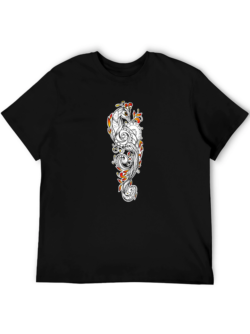 Peacock Print Black T-Shirt