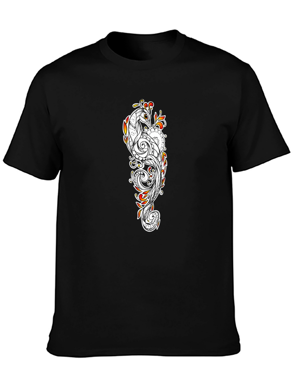 Peacock Print Black T-Shirt