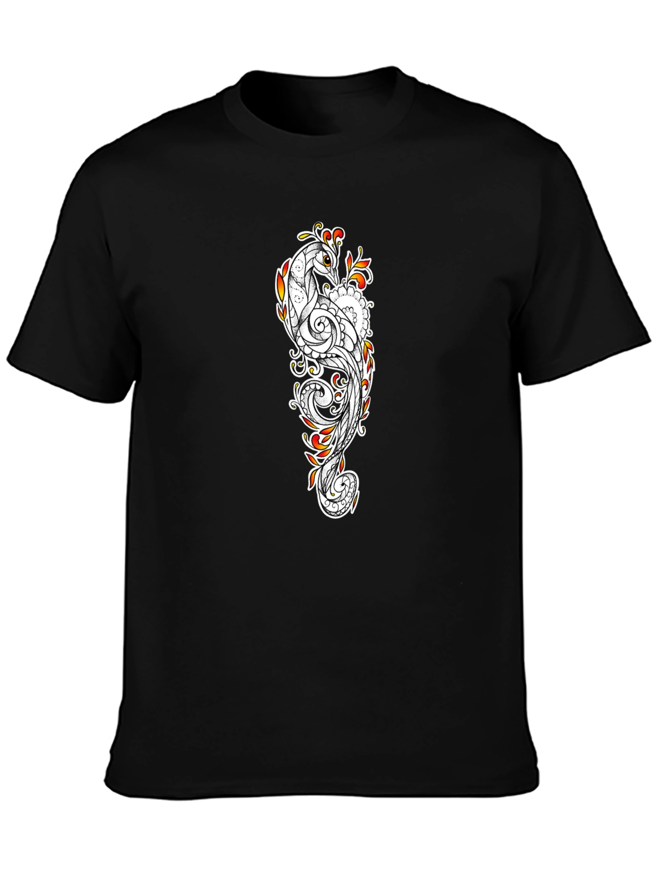 Peacock Print Black T-Shirt