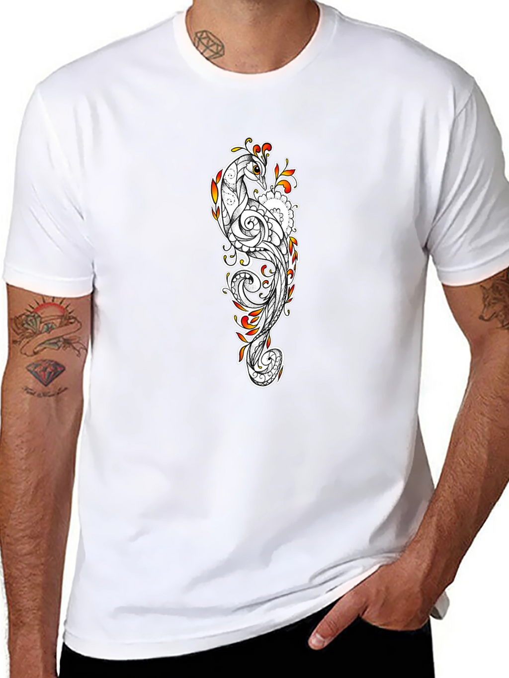 Peacock Print Black T-Shirt