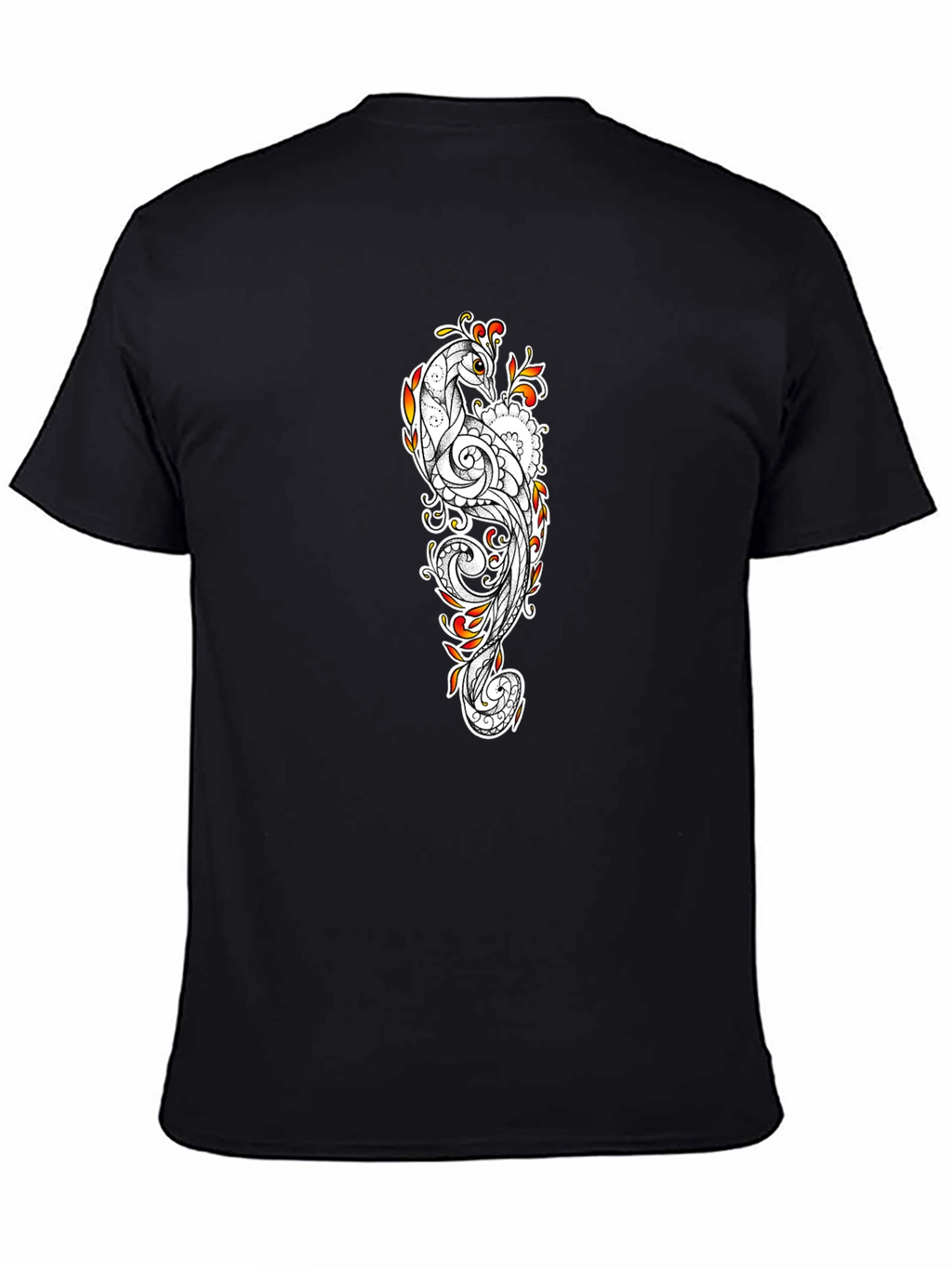 Peacock Print Black T-Shirt