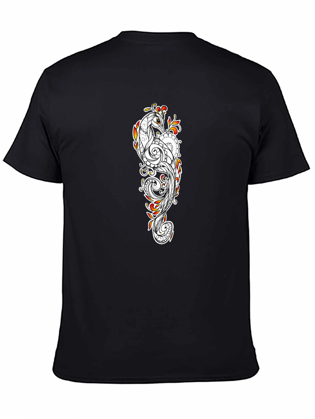Peacock Print Black T-Shirt