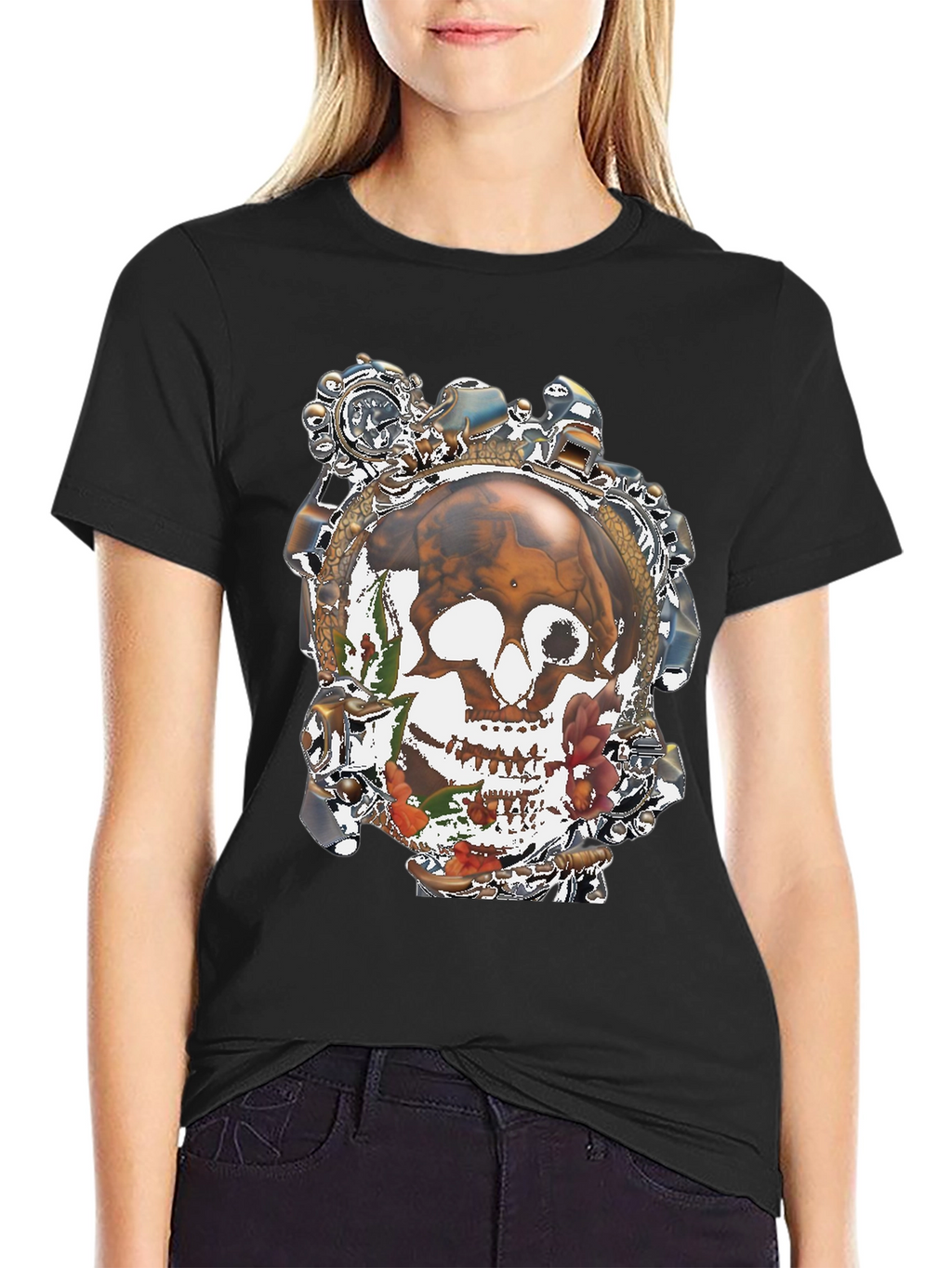 Steampunk Skull Graphic T-Shirt
