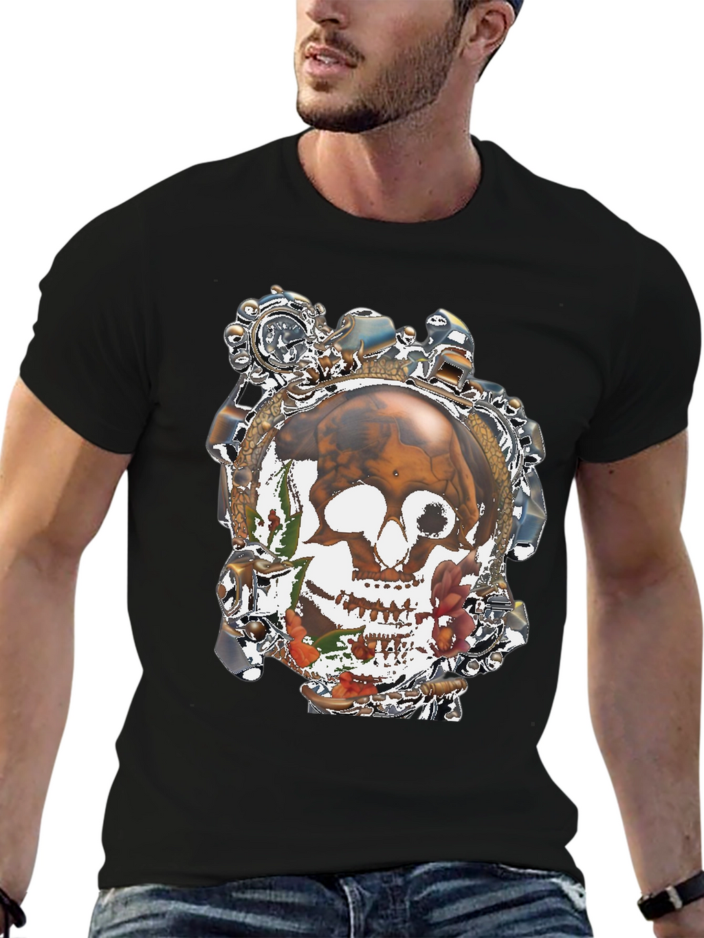 Steampunk Skull Graphic T-Shirt