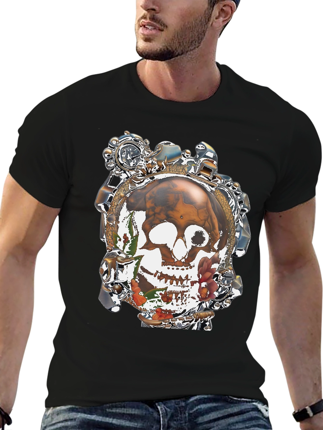 Steampunk Skull Graphic T-Shirt