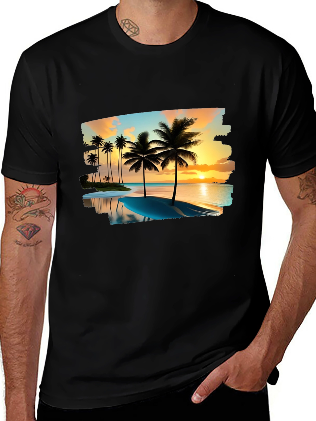 Tropical Palm Tree Sunset Graphic T-Shirt