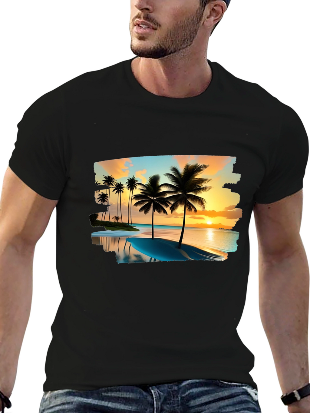 Tropical Palm Tree Sunset Graphic T-Shirt