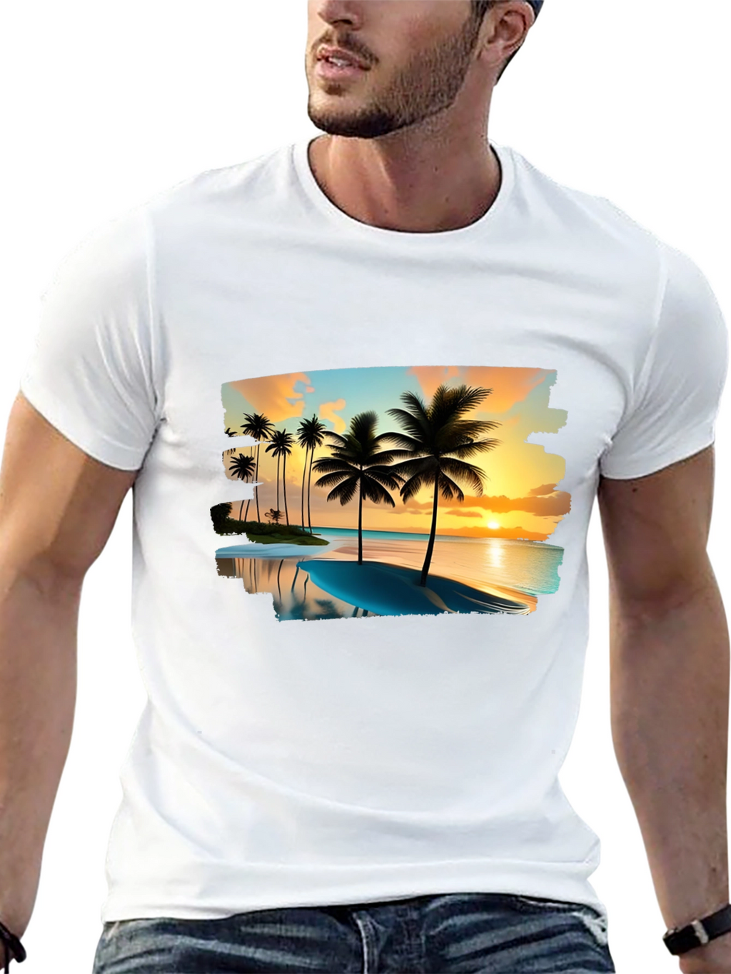 Tropical Palm Tree Sunset Graphic T-Shirt