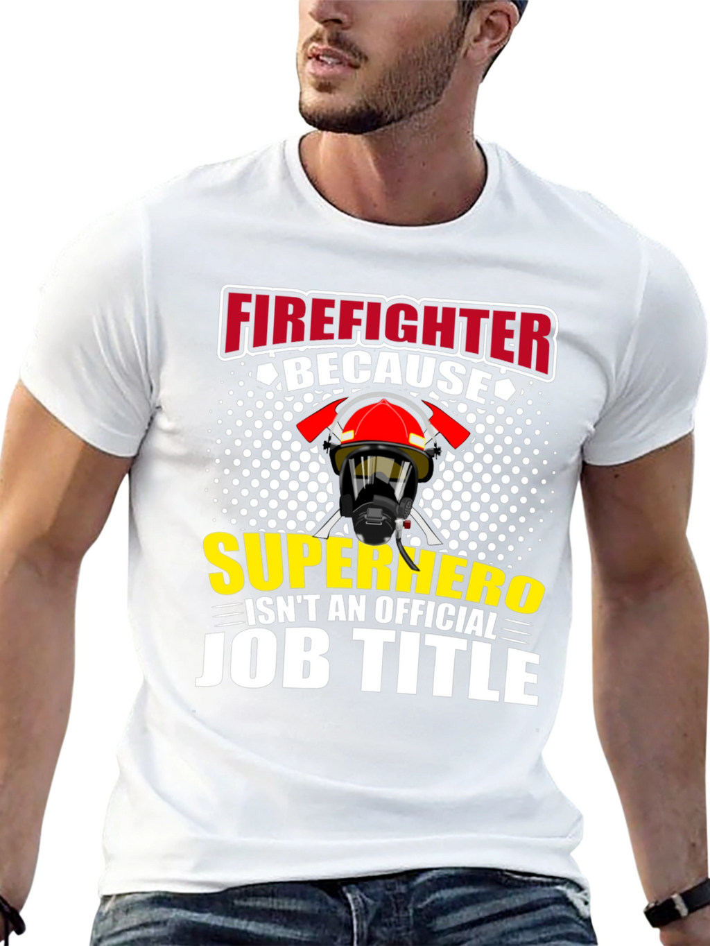 Firefighter Superhero Job Title Graphic T-Shirt