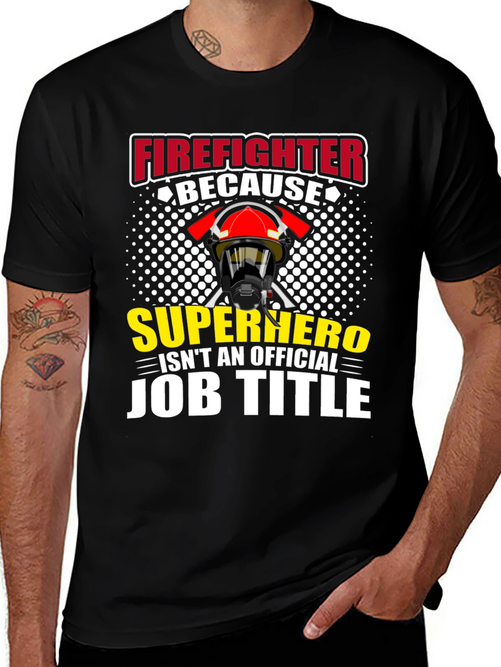 Firefighter Superhero Job Title Graphic T-Shirt