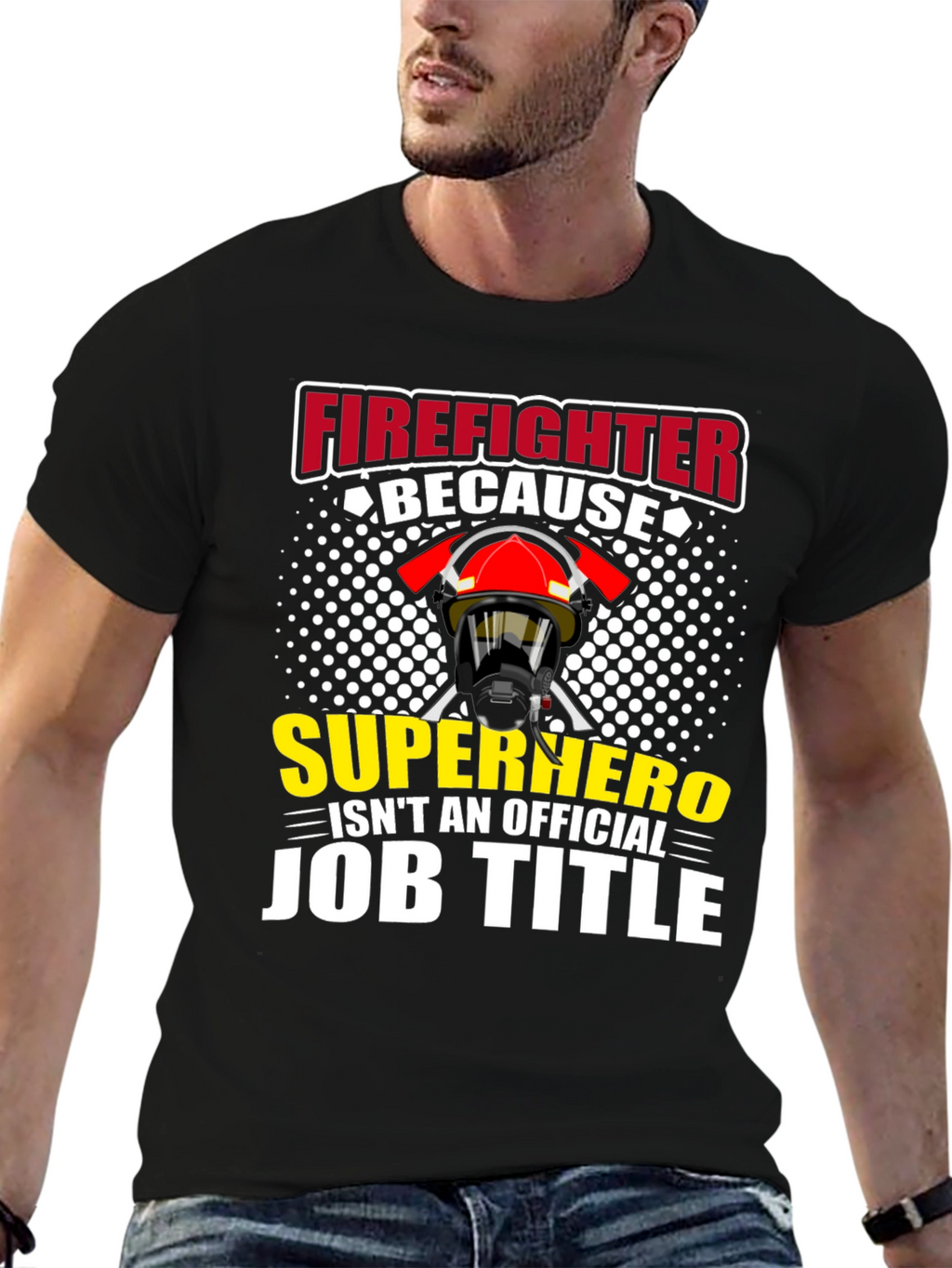 Firefighter Superhero Job Title Graphic T-Shirt