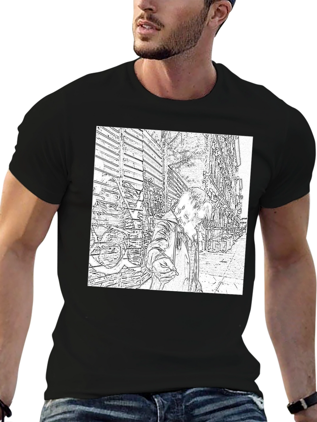 Monochrome Sketch Art Tee