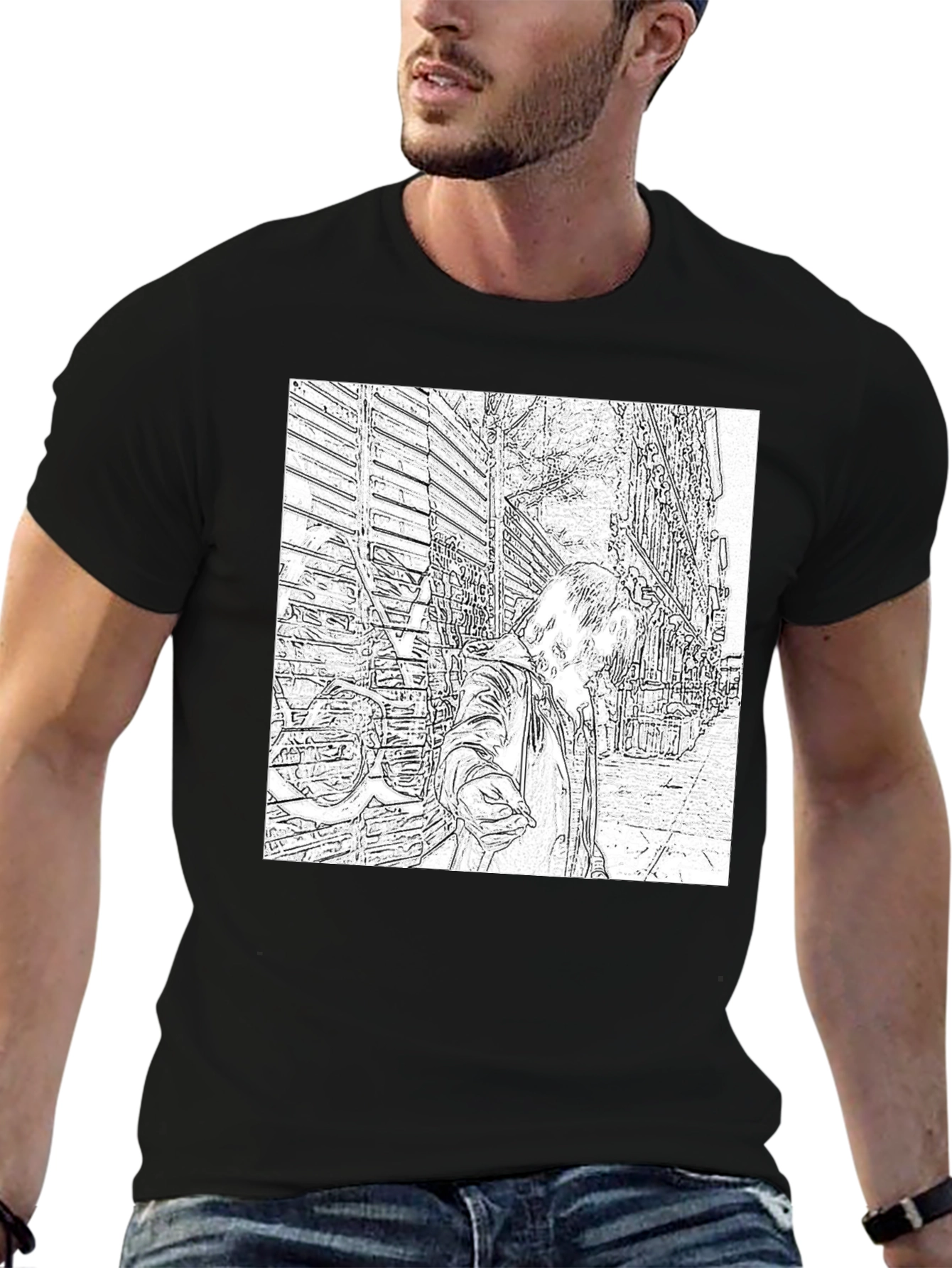 Monochrome Sketch Art Tee