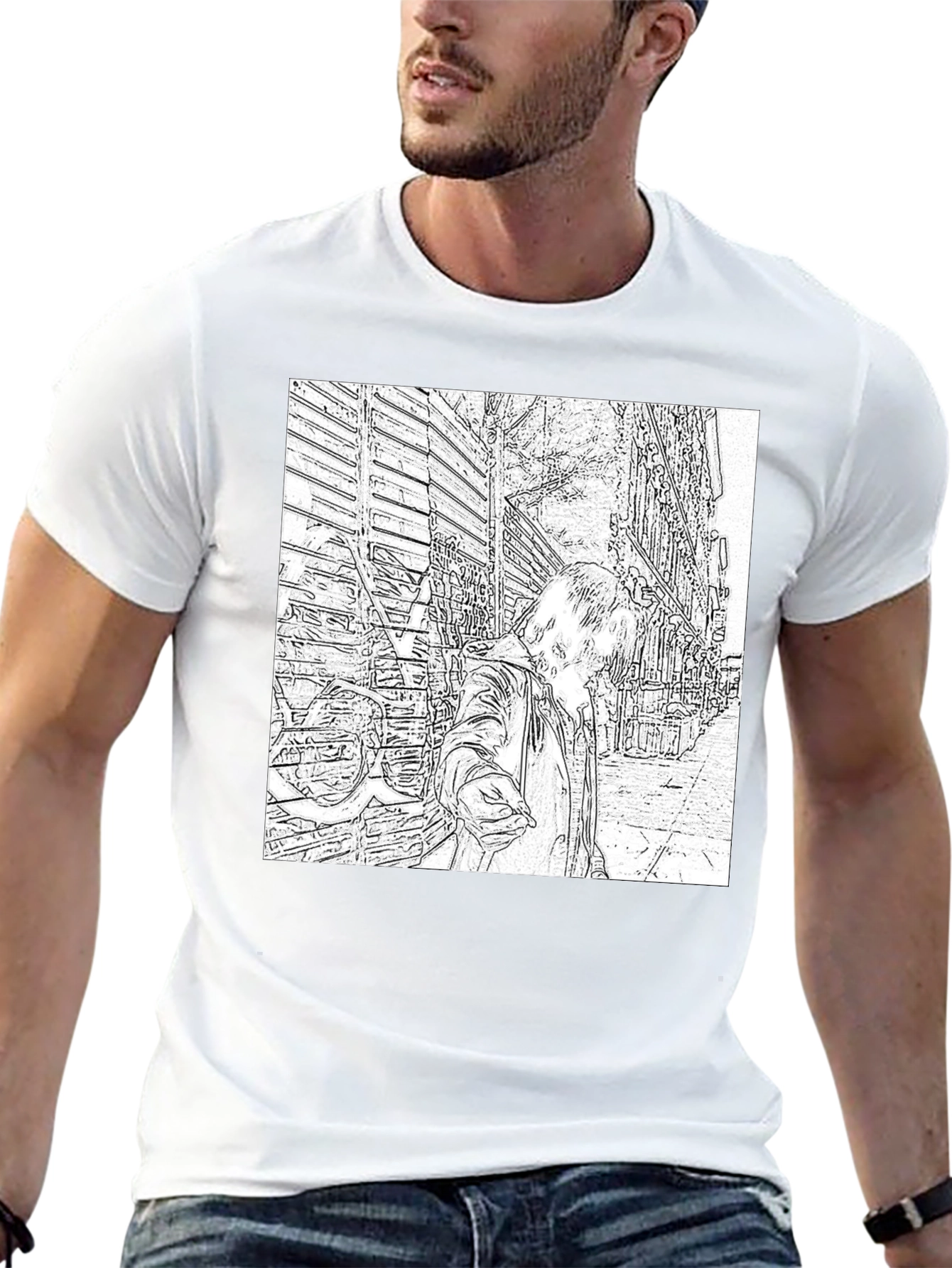 Monochrome Sketch Art Tee