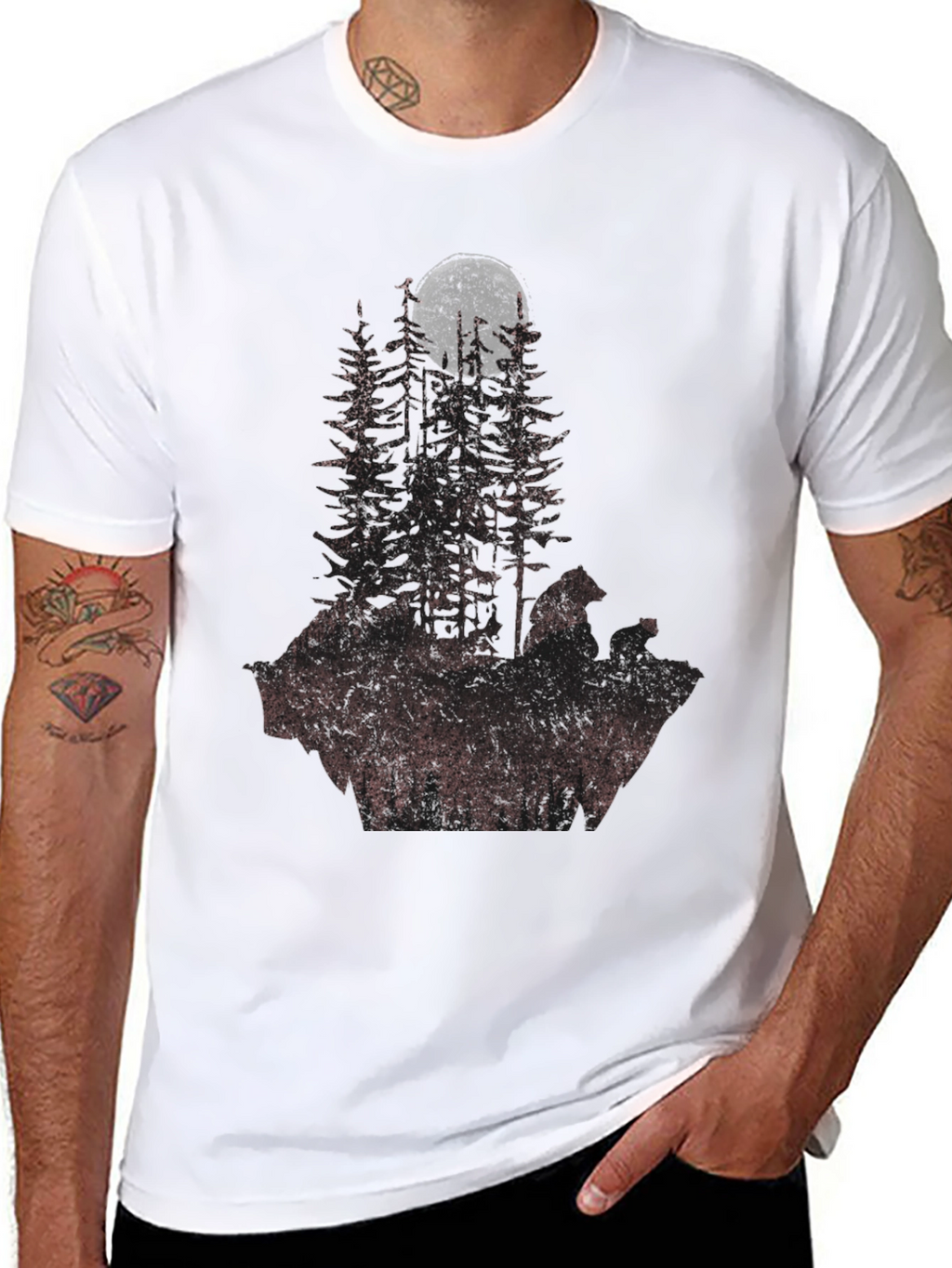 Mens Forest Moon Graphic Tee - Black
