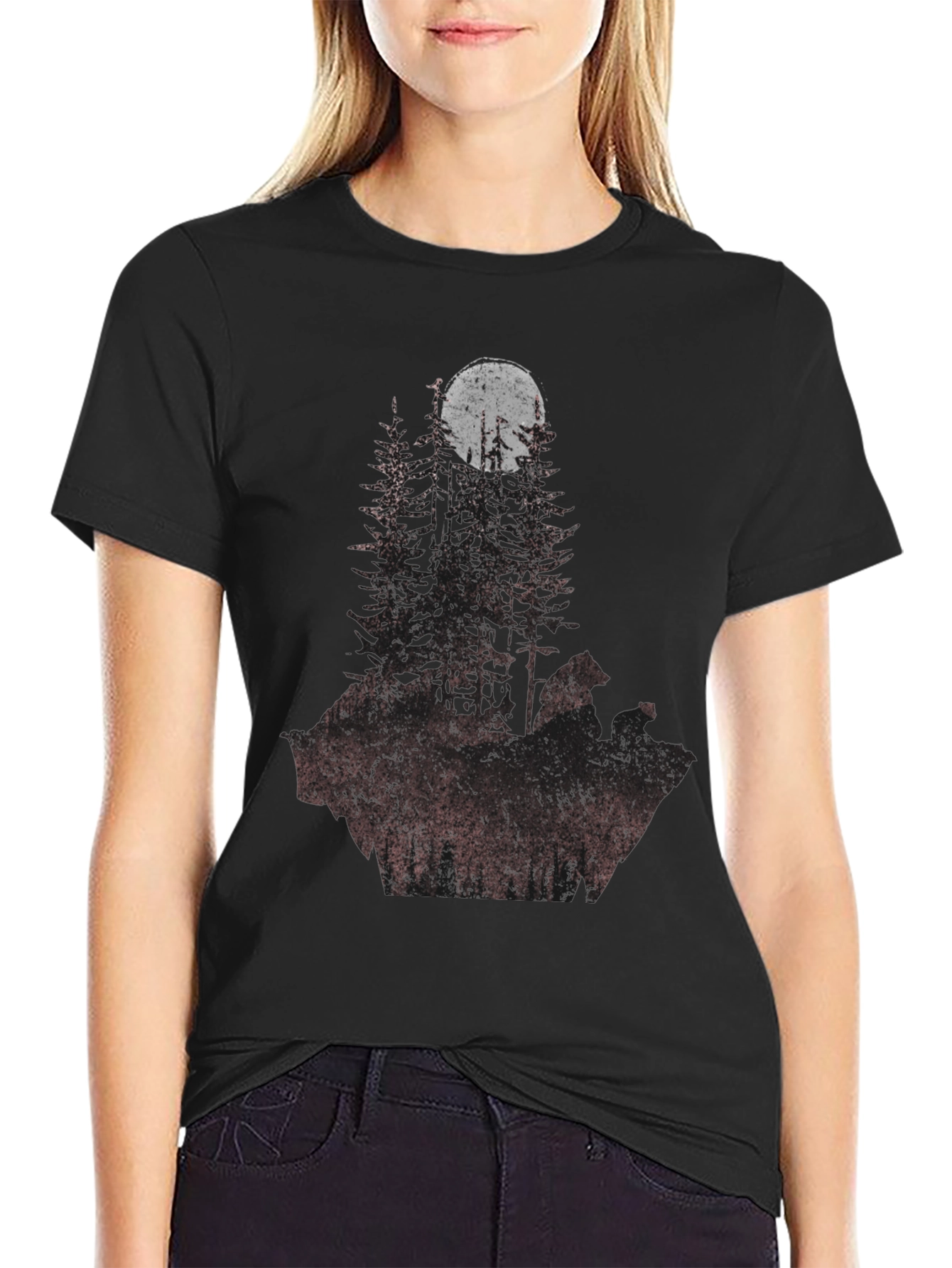 Mens Forest Moon Graphic Tee - Black