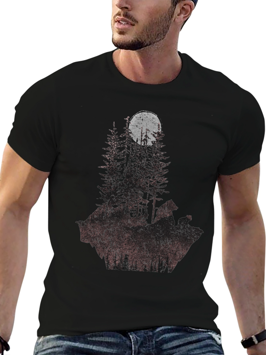 Mens Forest Moon Graphic Tee - Black