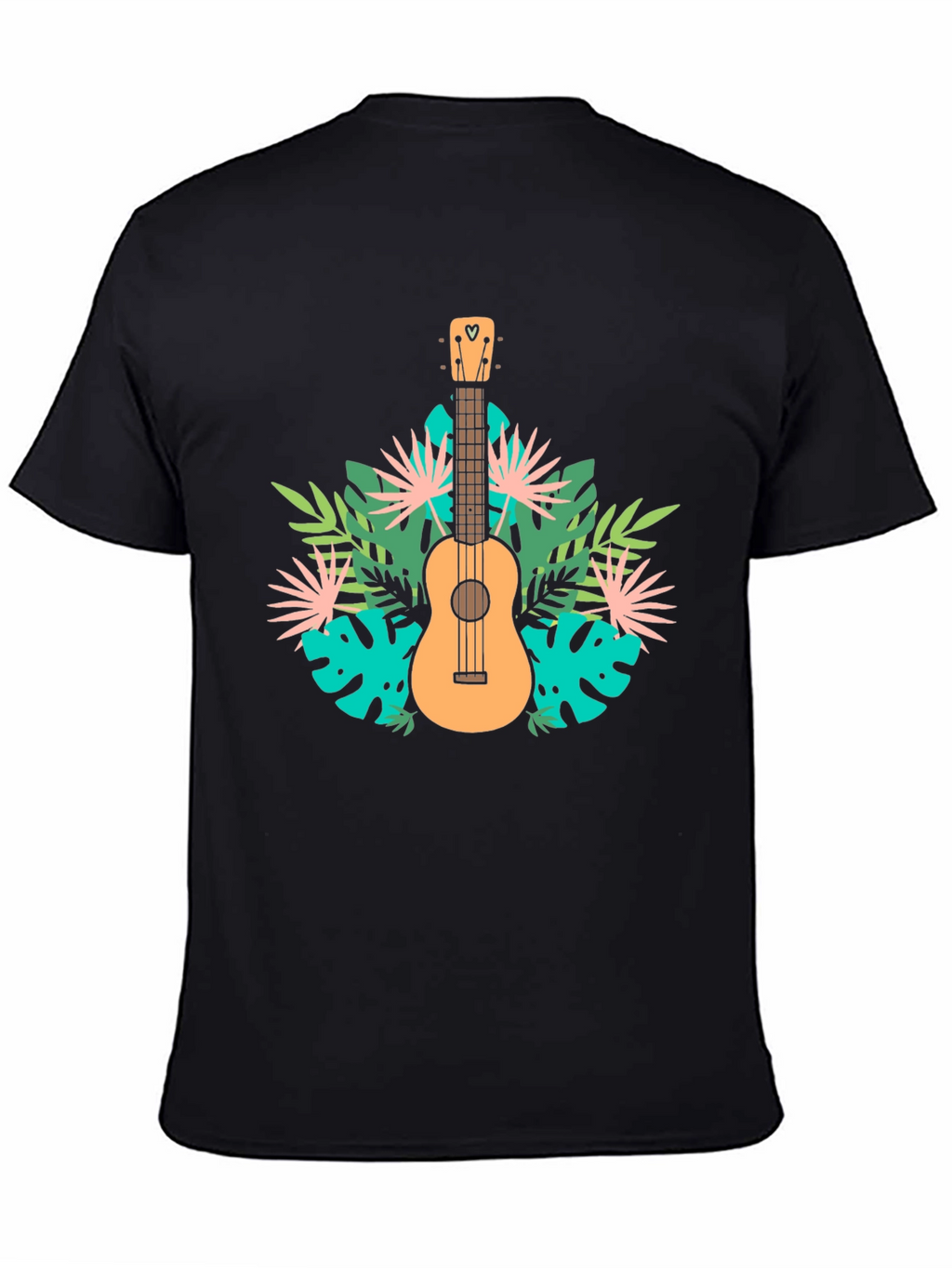 Tropical Ukulele Graphic Tee - Black Casual T-Shirt